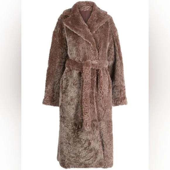 NWOT ULLA JOHNSON Rosetta Belted Shearling Coat Brown Sz L Org $4,330 - Picture 5 of 12